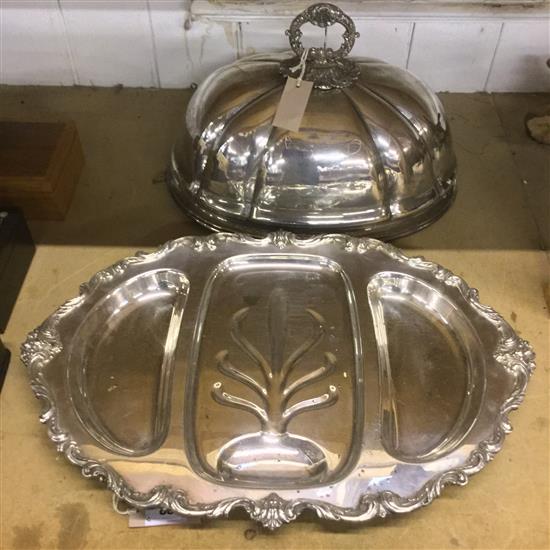 An early 20th century American meat drainer by E.G. Webster & Son & a meat dish cover, 17.5in.